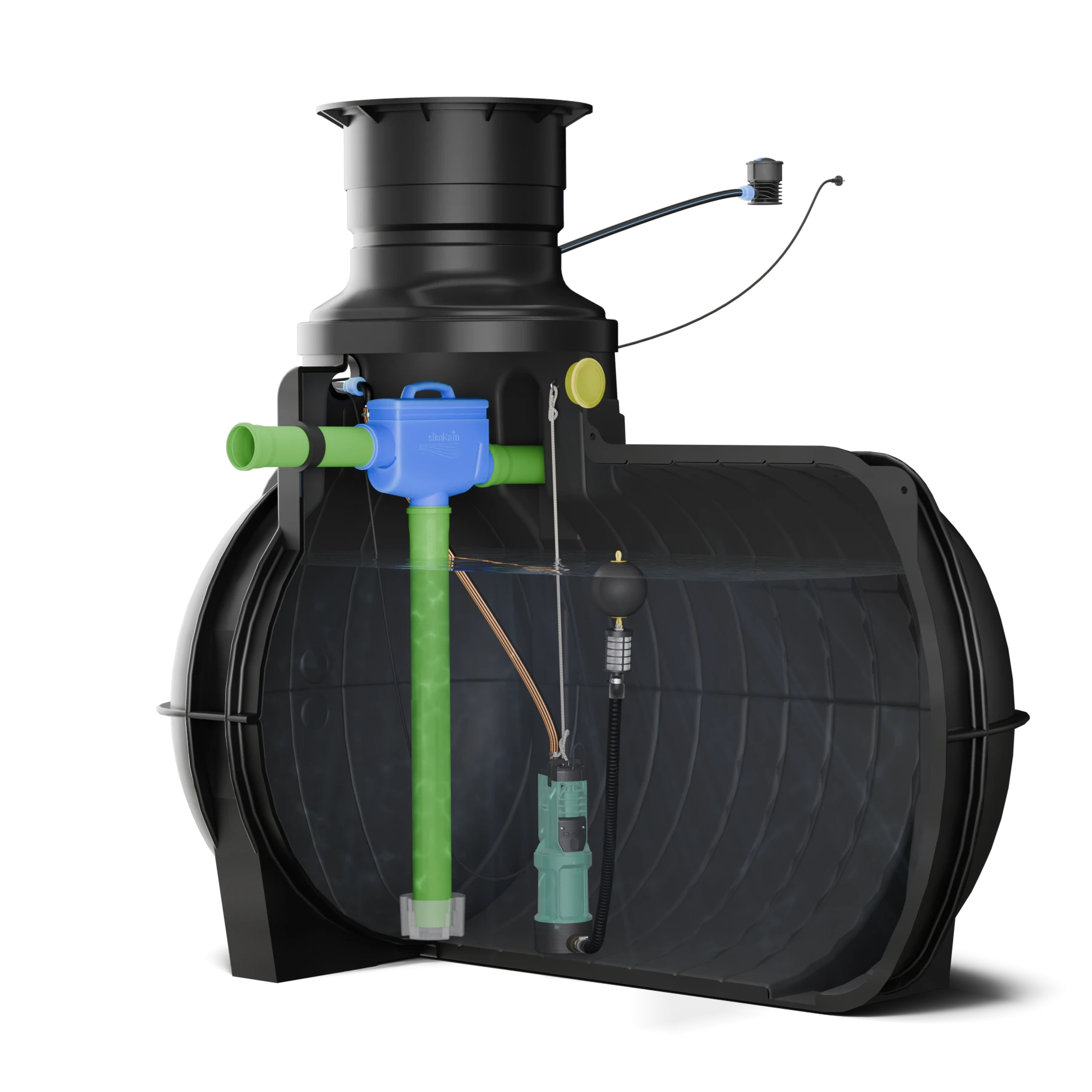 3000 l Regenwasser-Komplettanlage mit SlimRain-Gartenpaket, PKW-befahrbar, Schnittansicht