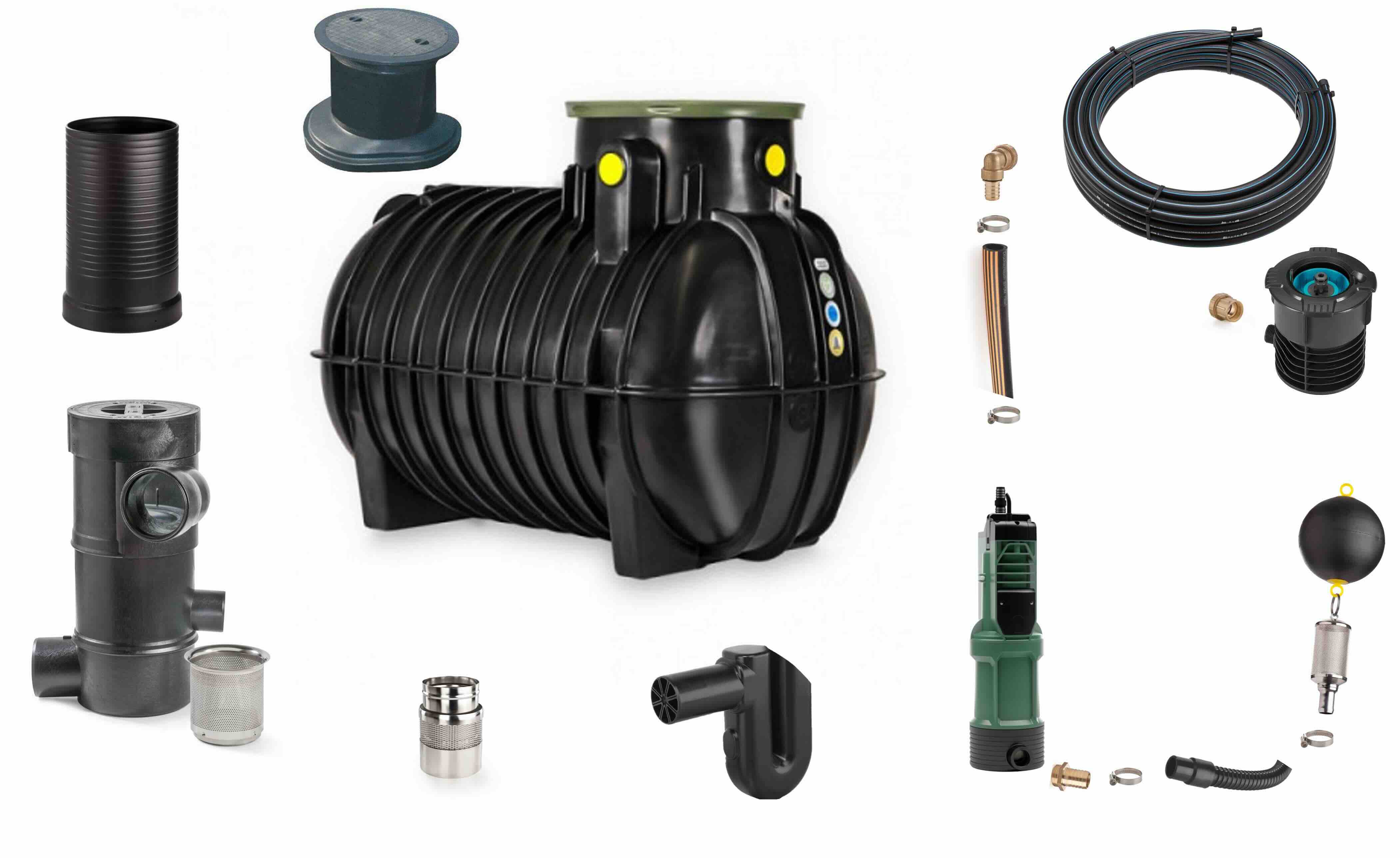 PKW-befahrbares 5.000 l RTMO-Zisternen-Komplettset für Haus und Garten für bis zu 500 m² mit Wirbel-Feinfilter WFF 150