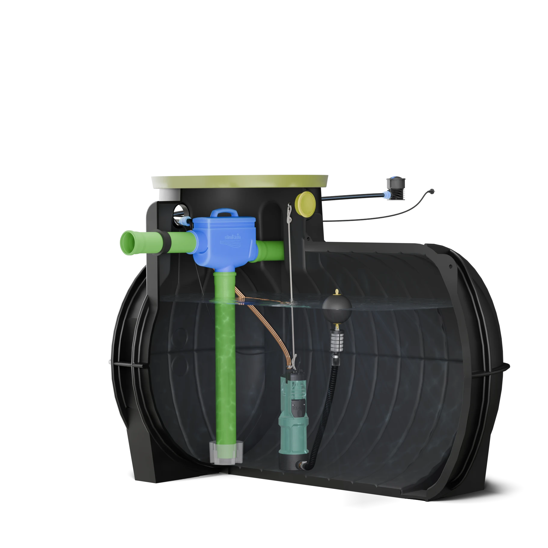 2000 l Regenwasser-Komplettanlage mit SlimRain-Gartenpaket, begehbar, Schnittansicht