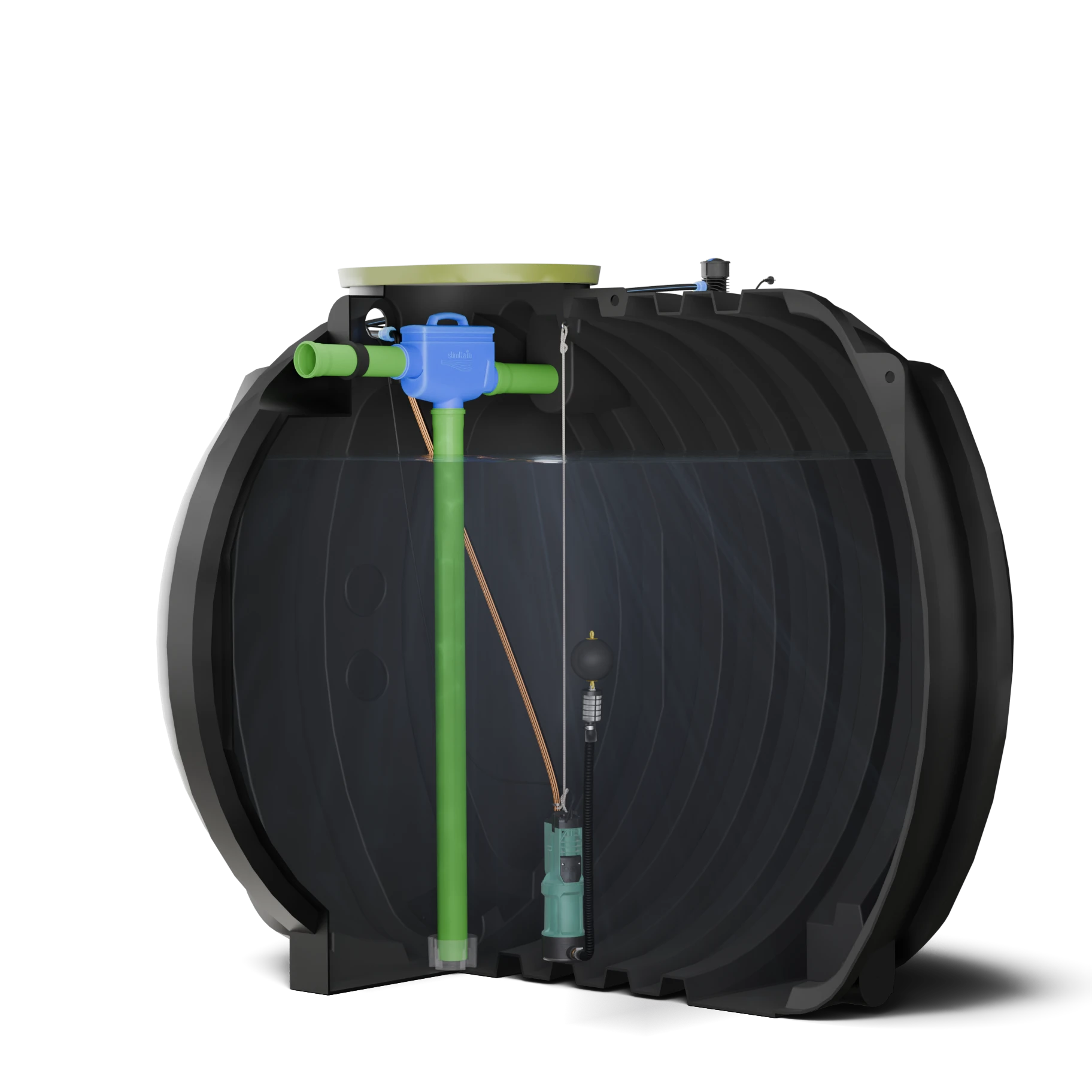 10000 l Regenwasser-Komplettanlage mit SlimRain-Gartenpaket, begehbar, Schnittansicht