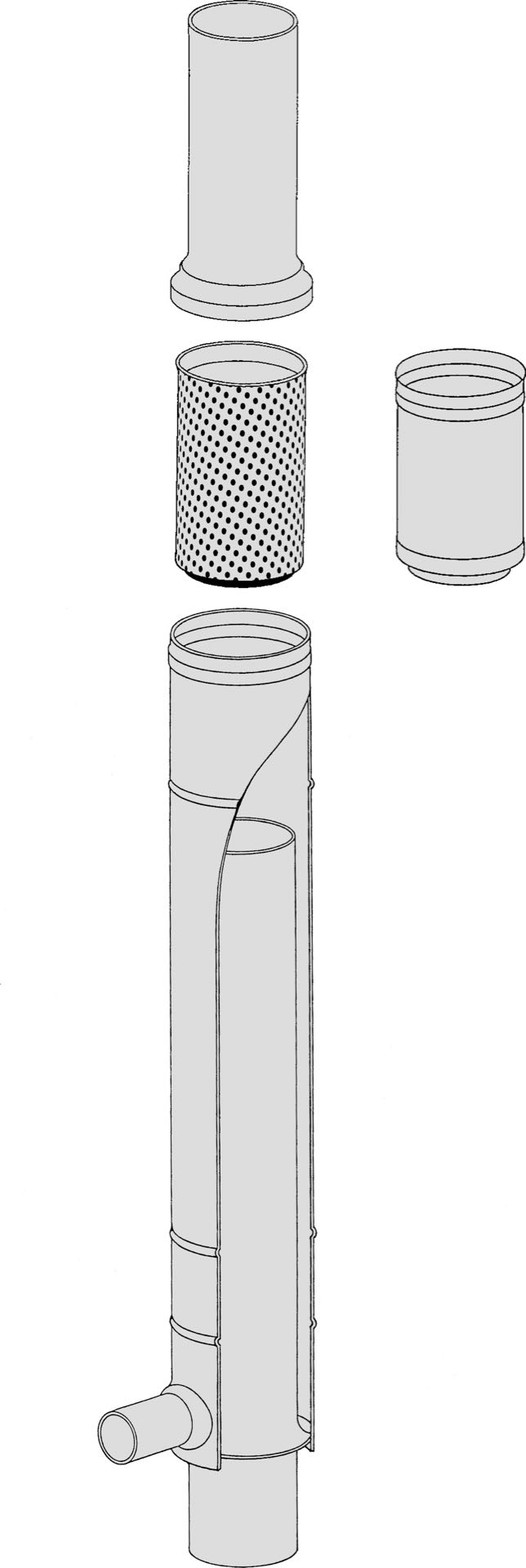 Collecteur filtrant sur colonne STFS Pièces détachées avec coupe, dessin WISY