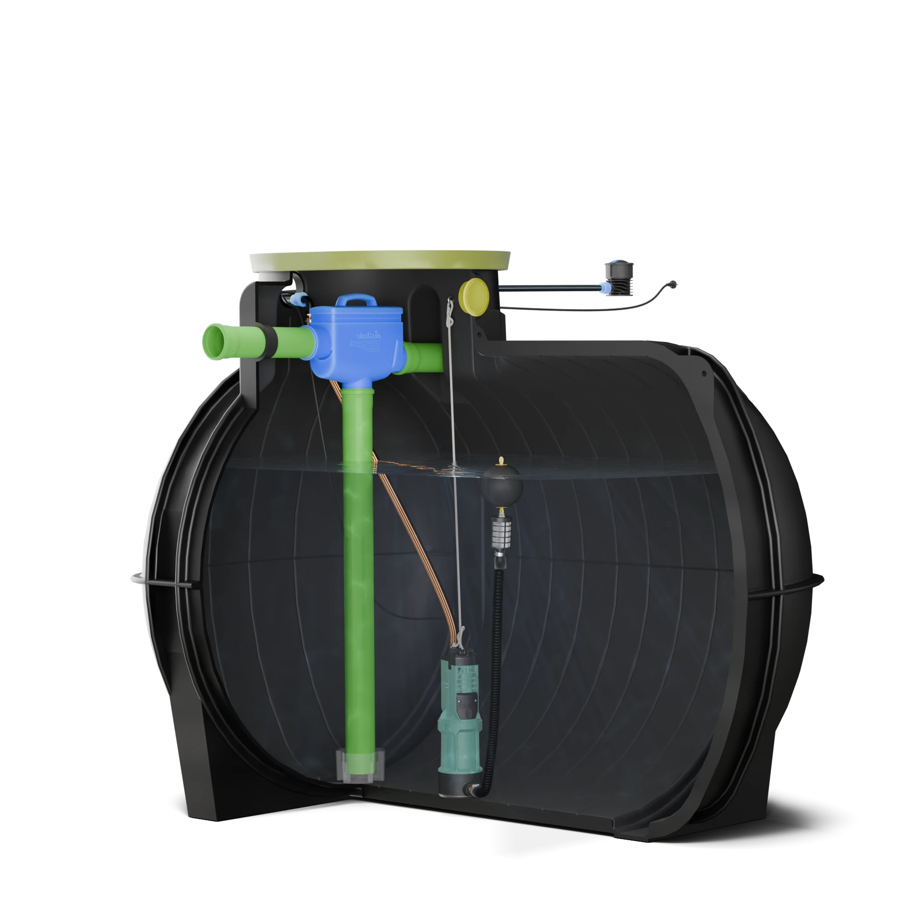 4000 l Regenwasser-Komplettanlage mit SlimRain-Gartenpaket, begehbar, Schnittansicht