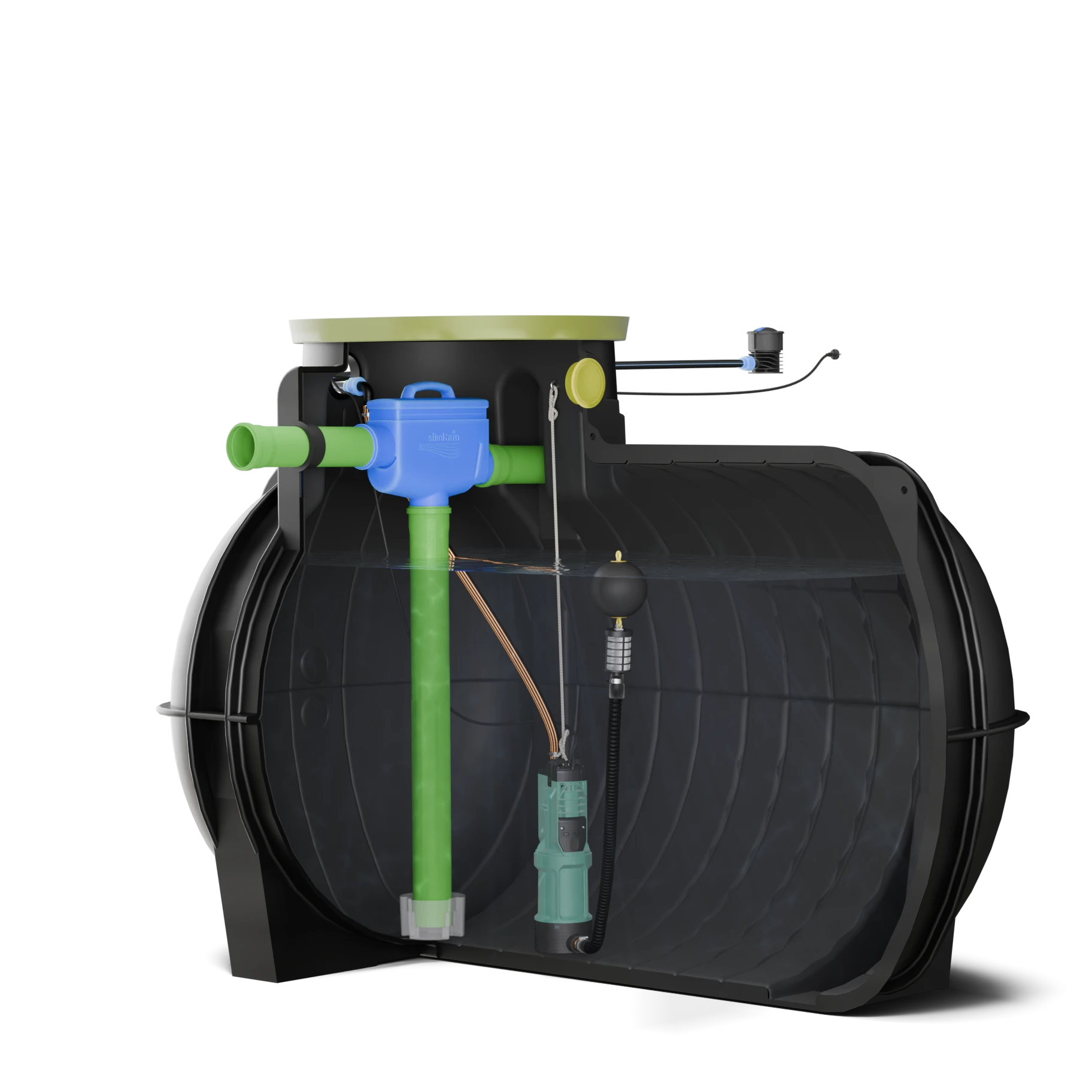 3000 l Regenwasser-Komplettanlage mit SlimRain-Gartenpaket, begehbar, Schnittansicht