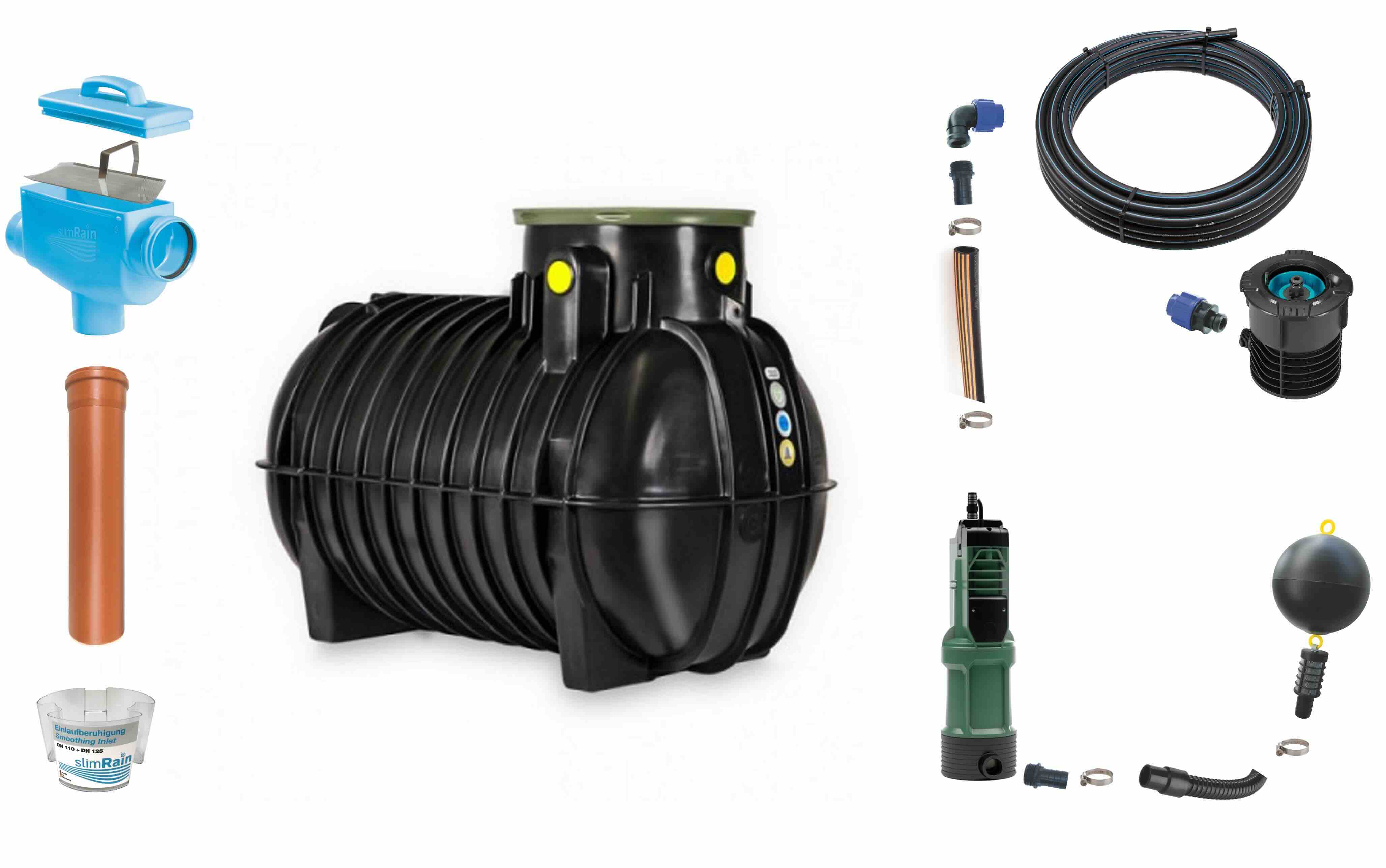 begehbares 5.000 l RTMO-Zisternen-Komplettset für Haus und Garten für bis zu 200 m² mit Gartenpaket SlimRain